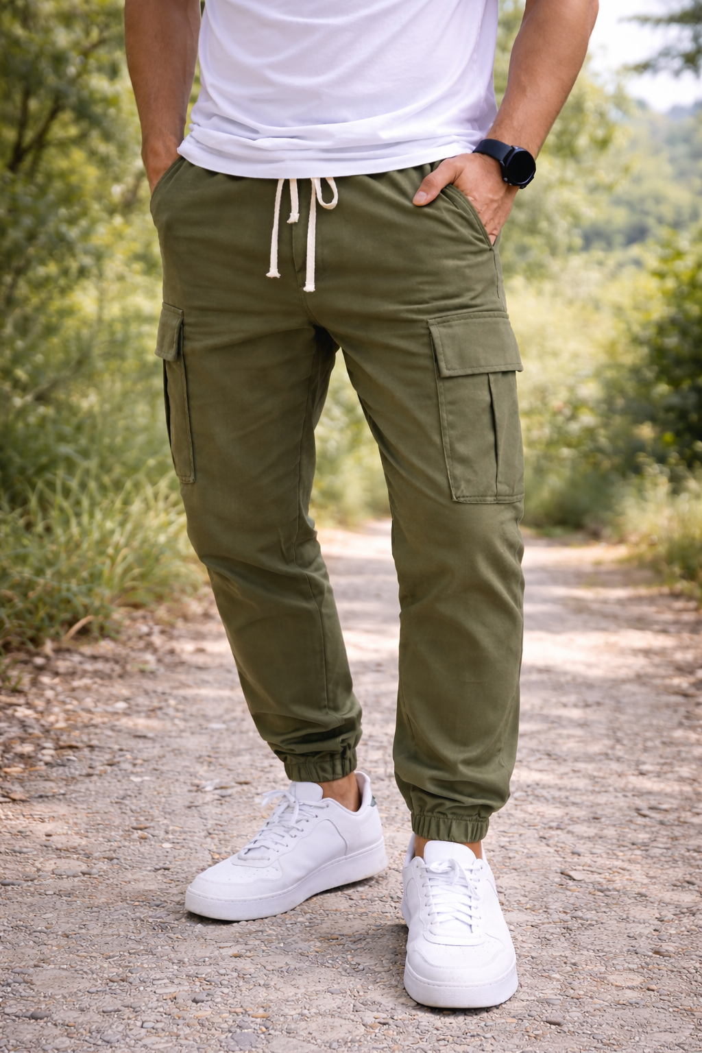 Herren Cargo Jogger Hose mit Kordelzug – Tapered Freizeit-Hose für Alltag, Reisen und Streetwear-Looks