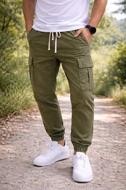 Herren Cargo Jogger Hose mit Kordelzug – Tapered Freizeit-Hose für Alltag, Reisen und Streetwear-Looks
