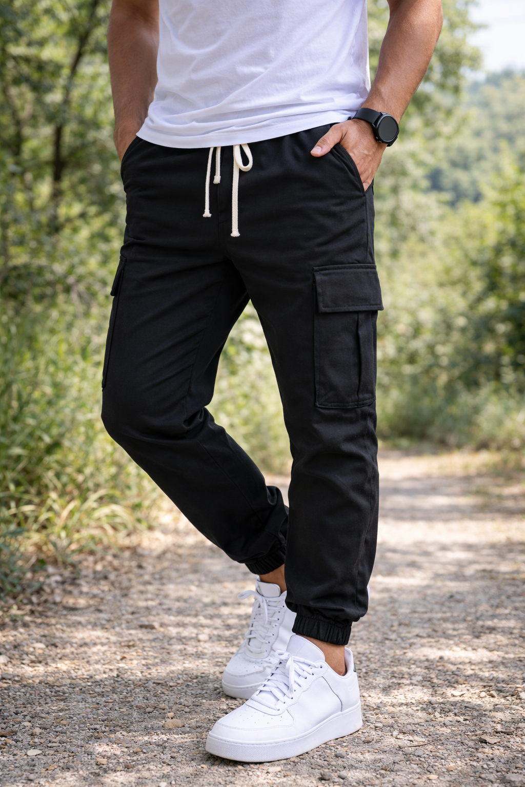 Herren Cargo Jogger Hose mit Kordelzug – Tapered Freizeit-Hose für Alltag, Reisen und Streetwear-Looks