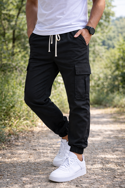 Herren Cargo Jogger Hose mit Kordelzug – Tapered Freizeit-Hose für Alltag, Reisen und Streetwear-Looks