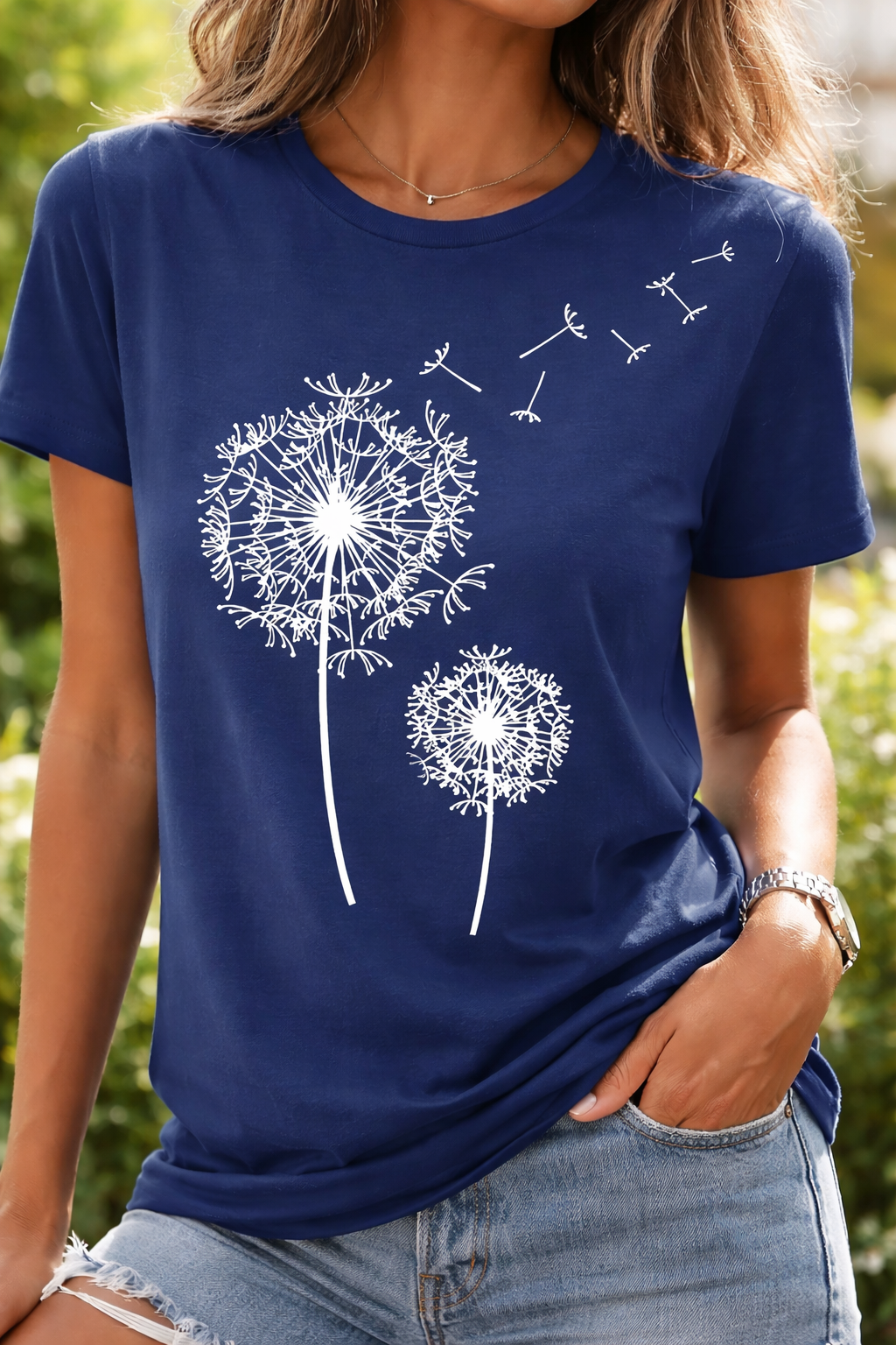 Damen T-Shirt mit Pusteblumen-Print – Kurzarmshirt für Alltag und Casual-Looks