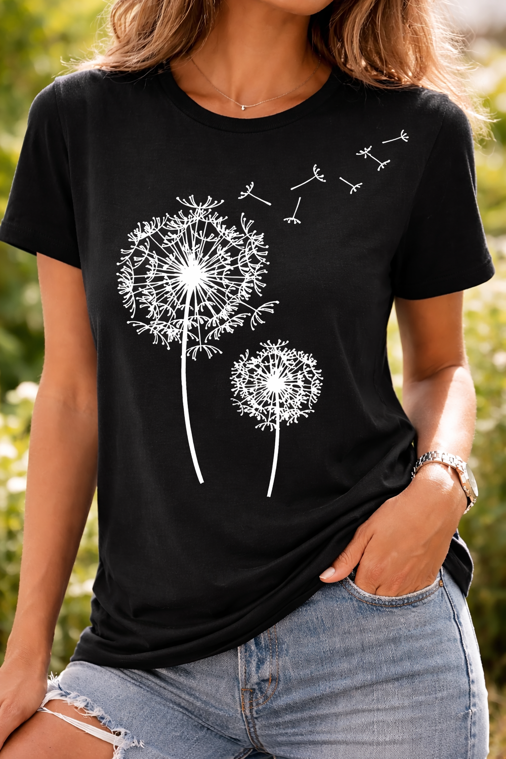 Damen T-Shirt mit Pusteblumen-Print – Kurzarmshirt für Alltag und Casual-Looks