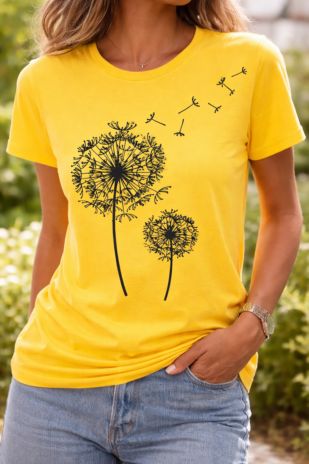 Damen T-Shirt mit Pusteblumen-Print – Kurzarmshirt für Alltag und Casual-Looks