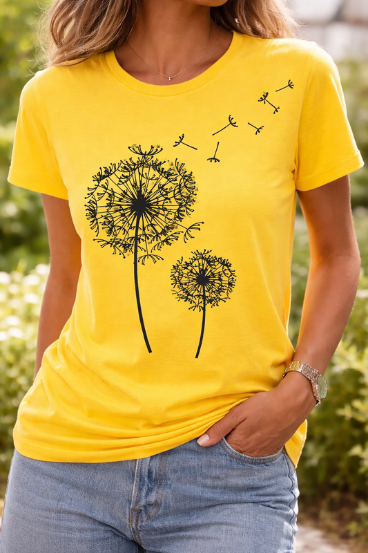 Damen T-Shirt mit Pusteblumen-Print – Kurzarmshirt für Alltag und Casual-Looks