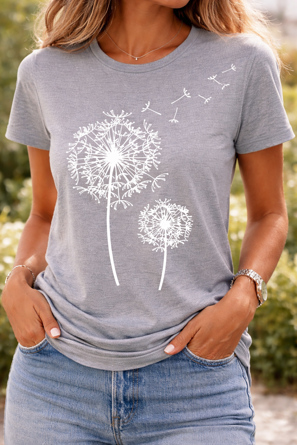 Damen T-Shirt mit Pusteblumen-Print – Kurzarmshirt für Alltag und Casual-Looks