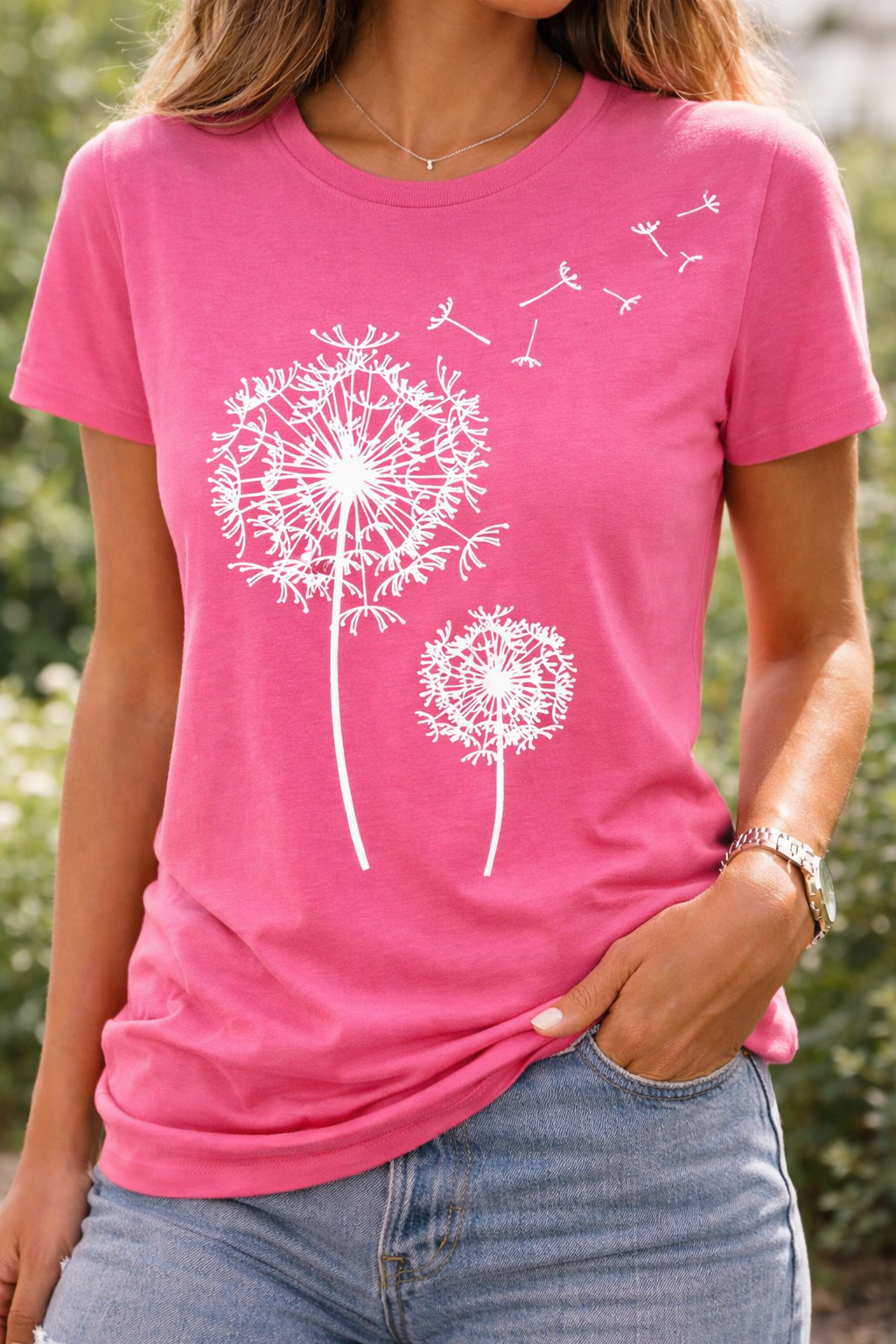 Damen T-Shirt mit Pusteblumen-Print – Kurzarmshirt für Alltag und Casual-Looks