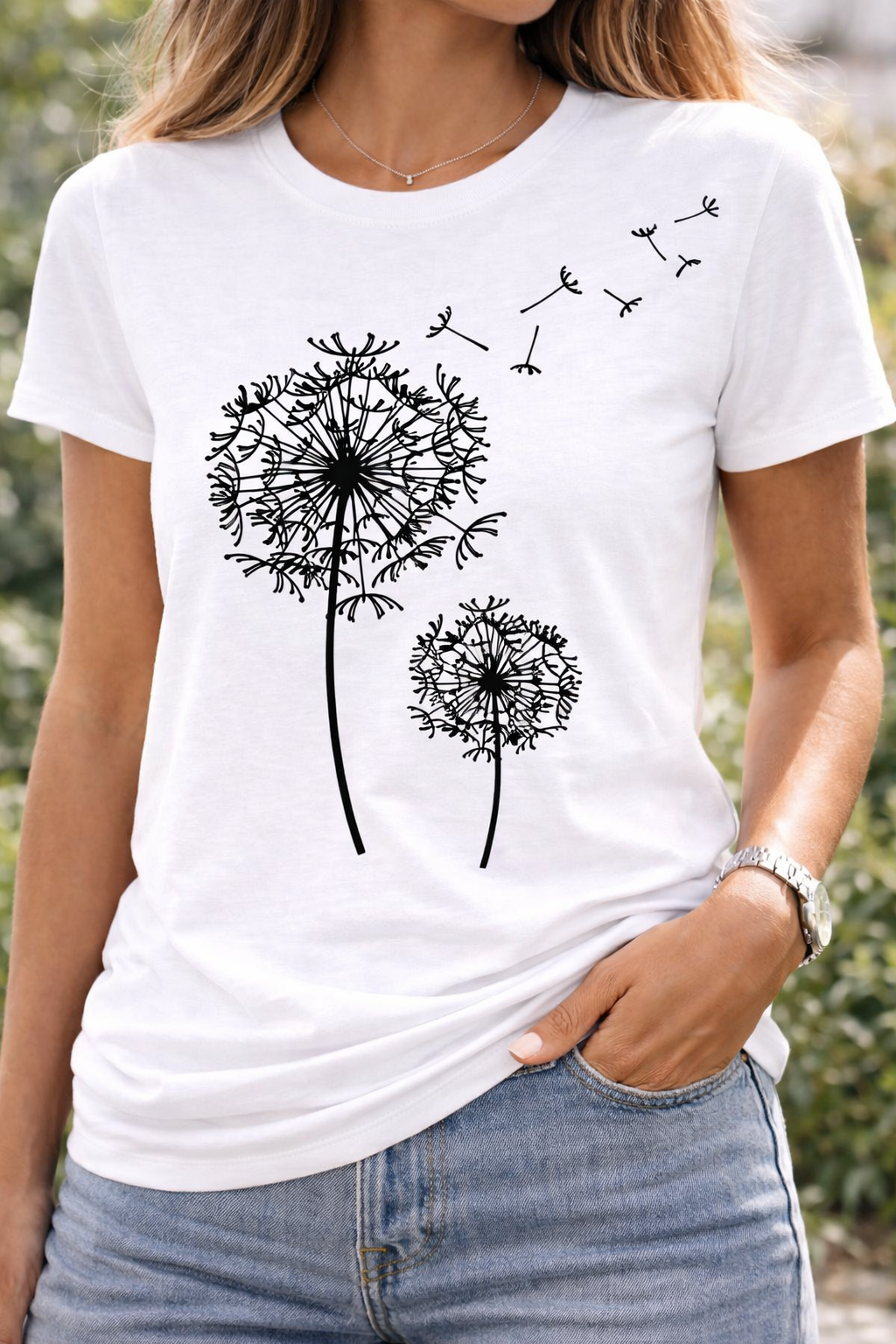Damen T-Shirt mit Pusteblumen-Print – Kurzarmshirt für Alltag und Casual-Looks