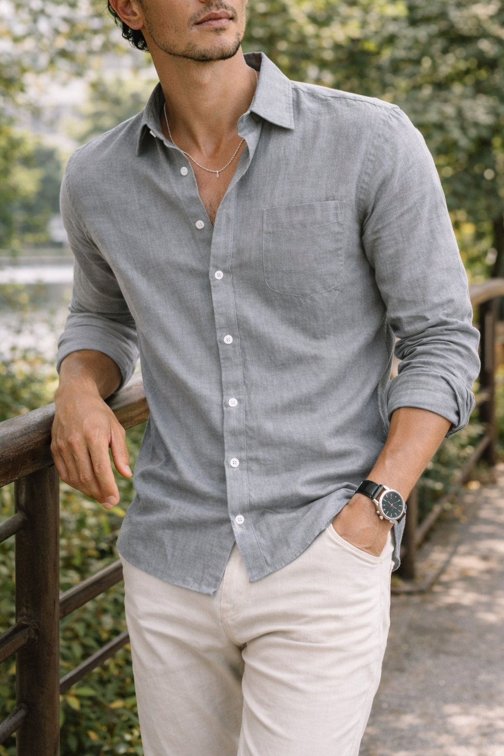 Herren Leinenhemd mit langen Ärmeln – Leichtes Sommerhemd für Alltag und Freizeit