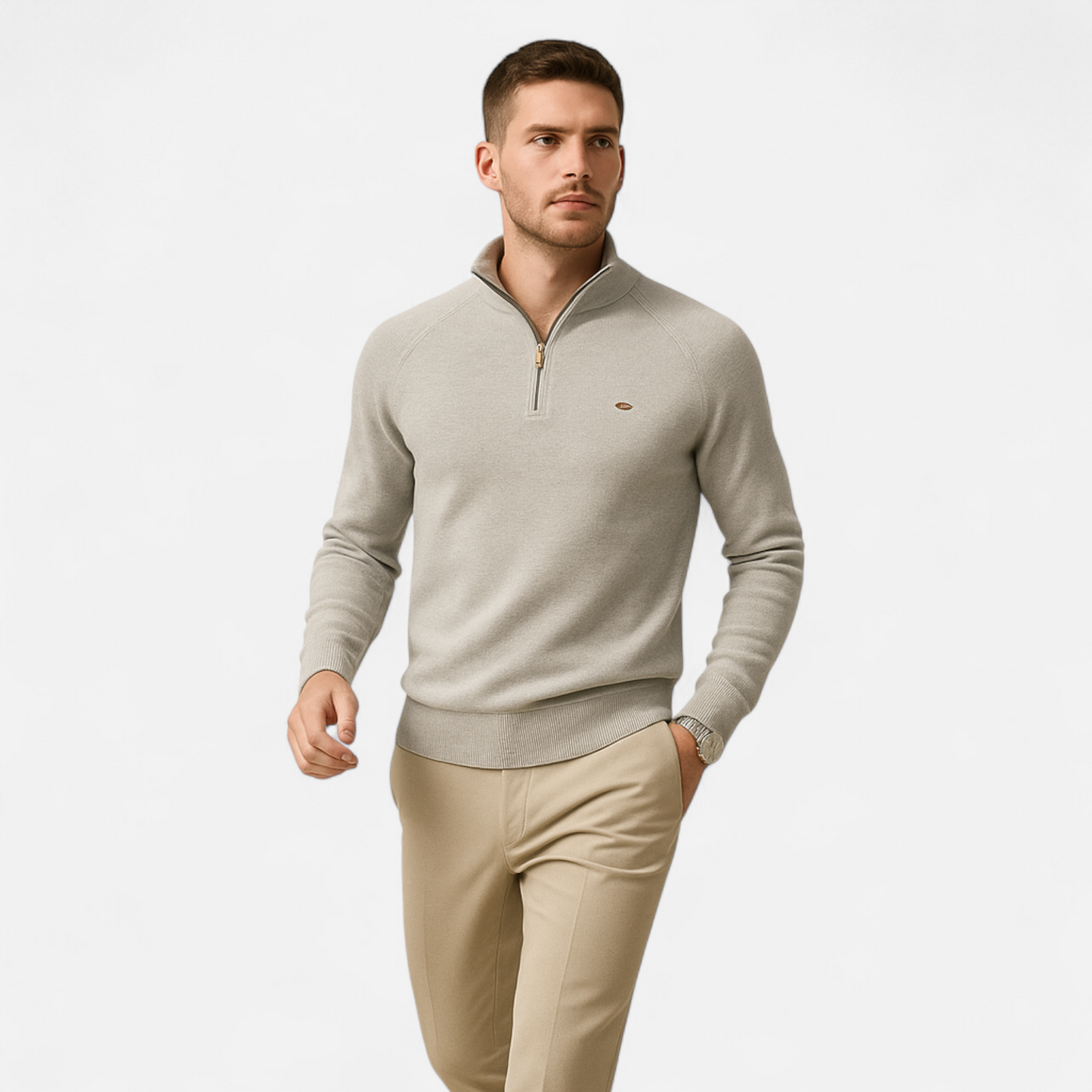 Lennox | Herren Strickpullover mit Stehkragen & Reißverschluss – Feine Baumwoll-Strickmode für die Saison