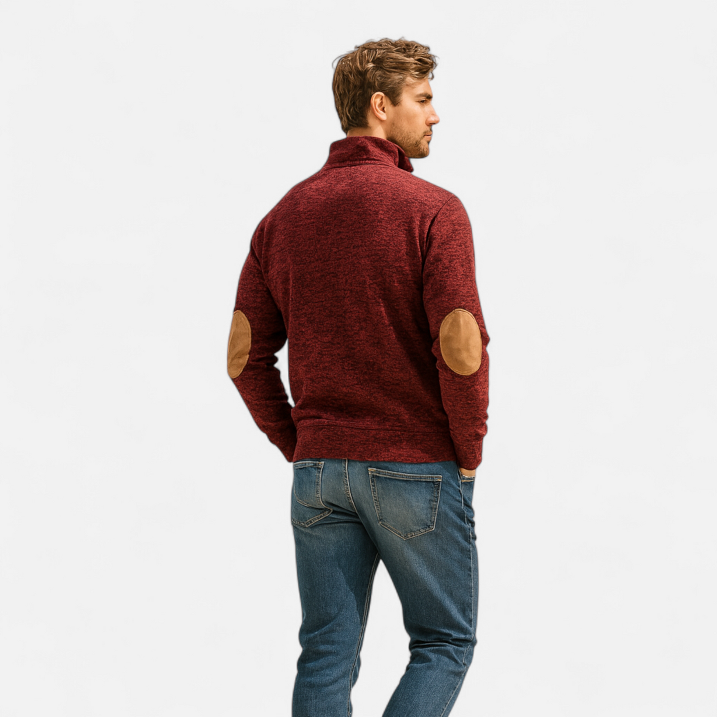 Levi | Herren Strickpullover mit Knopfleiste – Stehkragen Heritage Style mit Patchwork-Details