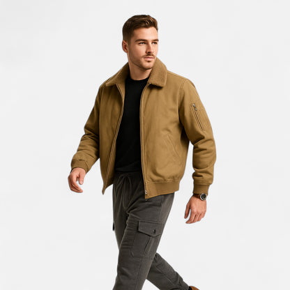 Leon | Herren Casual Jacke mit Reißverschluss & Stehkragen – Fleecegefütterte Baumwoll-Strickjacke