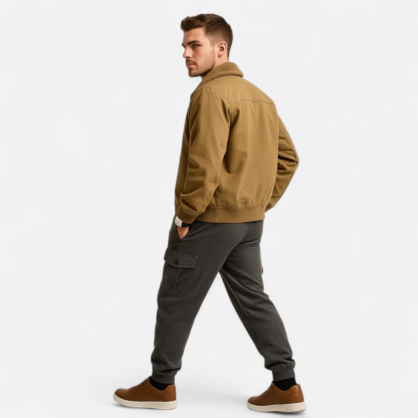 Leon | Herren Casual Jacke mit Reißverschluss & Stehkragen – Fleecegefütterte Baumwoll-Strickjacke