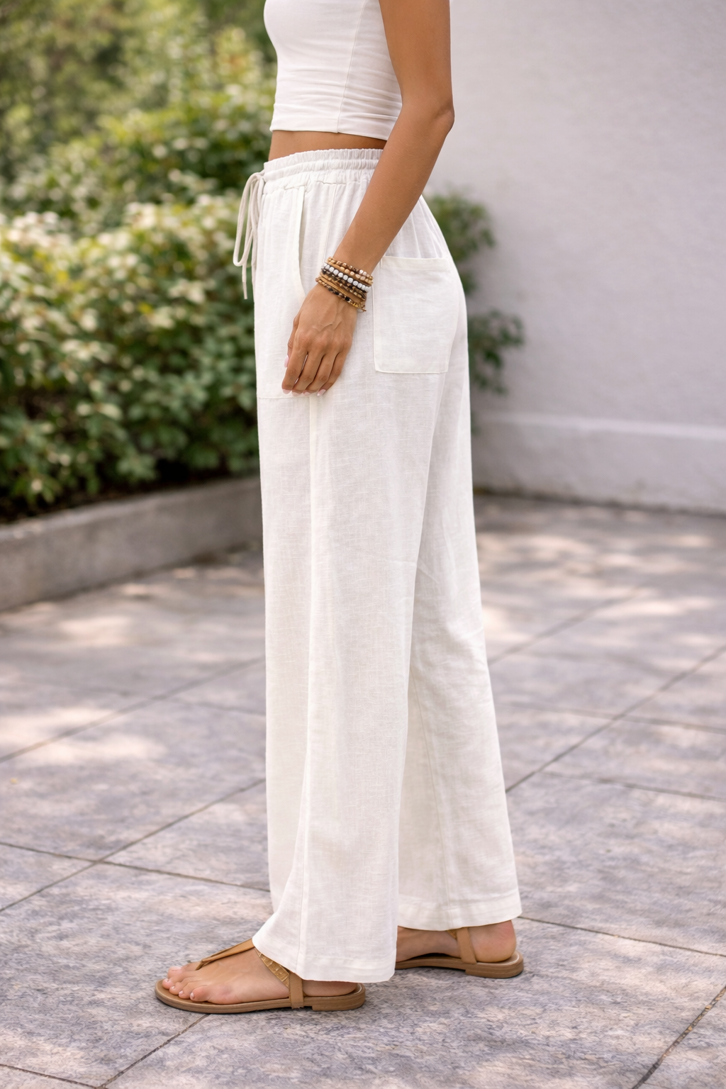 Damen Leinenhose mit weitem Bein und Kordelzug – Luftige Sommerhose für Alltag und Urlaub