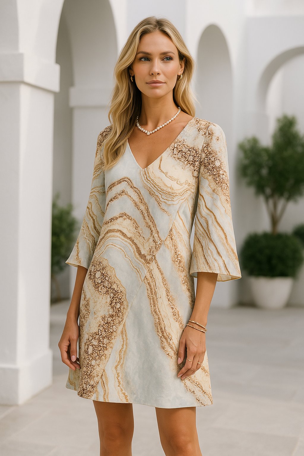 Beau | Elegantes Damenkleid mit Farbverlauf und 3/4-Ärmeln – Luftig, Feminin & Vielseitig für Alltag & Anlass