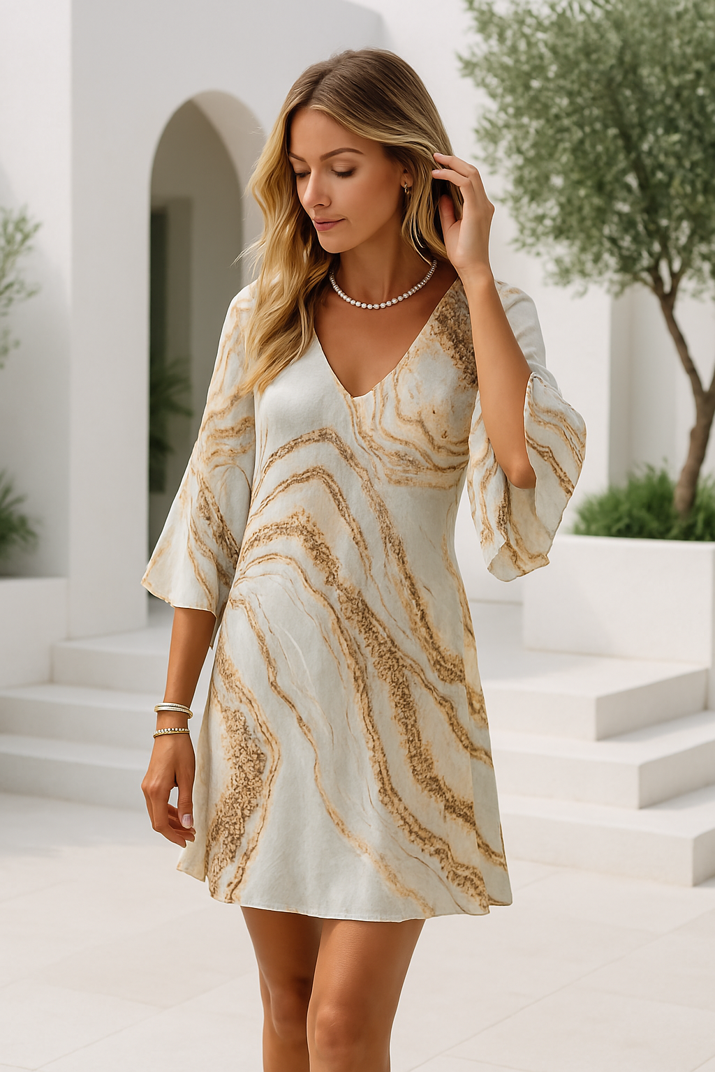 Beau | Elegantes Damenkleid mit Farbverlauf und 3/4-Ärmeln – Luftig, Feminin & Vielseitig für Alltag & Anlass