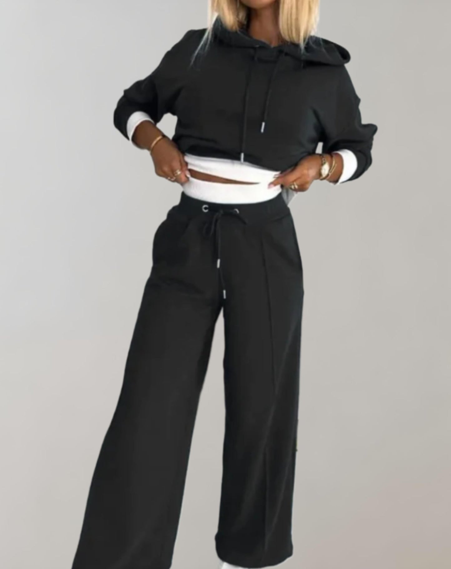 Damen 2-teiliger Hoodie-Trainingsanzug | Lässiger Streetstyle mit Weitbein-Hose