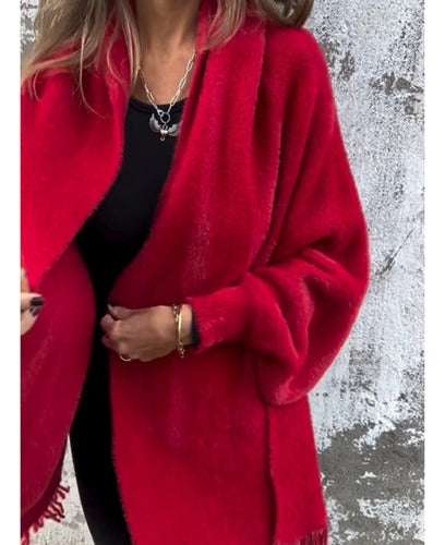 Boadicia | Elegante Damen-Strickjacke mit Fransen & Schal