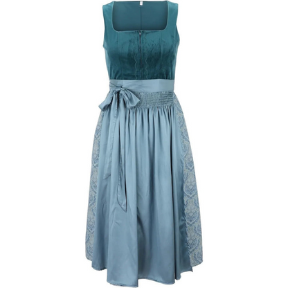 Annelisse | Damen Dirndl Kleid Midi mit Stickereien & Quadratischem Ausschnitt