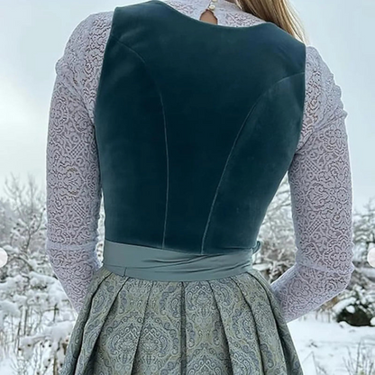Annelisse | Damen Dirndl Kleid Midi mit Stickereien & Quadratischem Ausschnitt