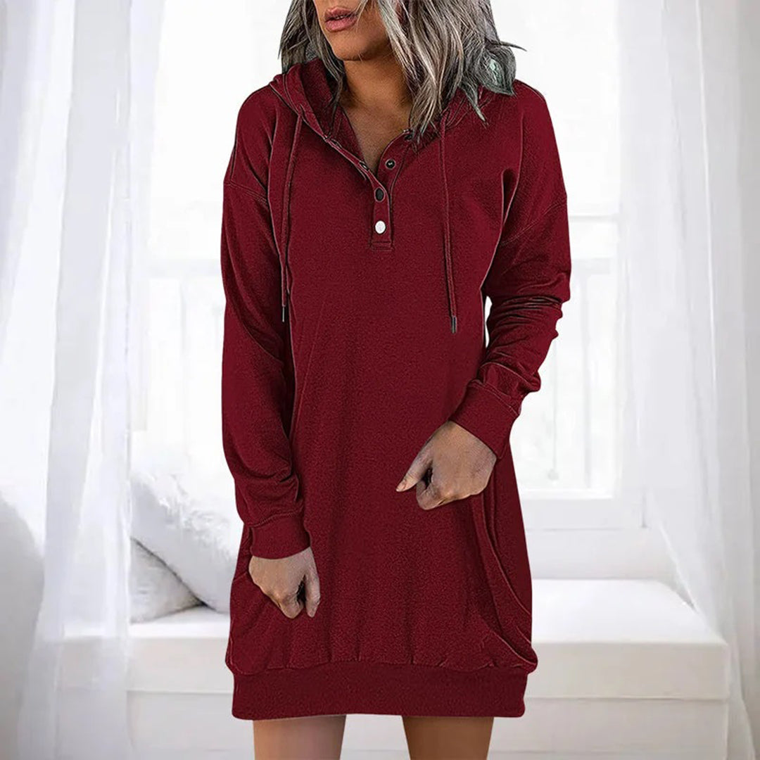 Calista-Rose | Lässiges Damen Sweatshirt-Kleid mit Kapuze und minimalistischem Design