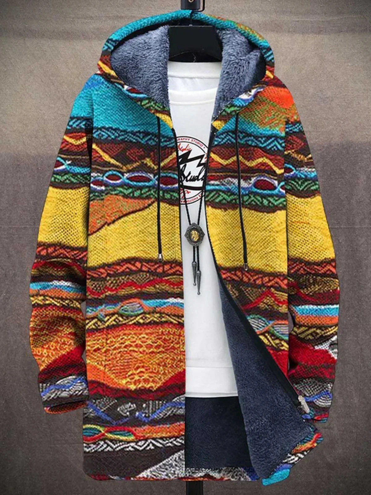 Herren Fleecejacke mit Modernem Boho-Muster | Warm, Stilvoll & Perfekt für den Alltag