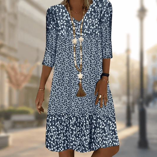 Luftiges Midikleid mit V-Ausschnitt und Musterdesign – Feminin, Leicht & Vielseitig