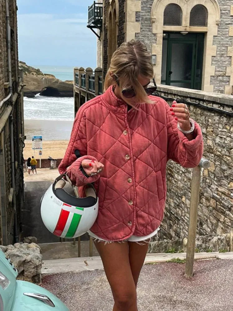 Cynewyn | Damen Leichte Steppjacke mit Knöpfen in Solider Farbe für Alltag & Casual