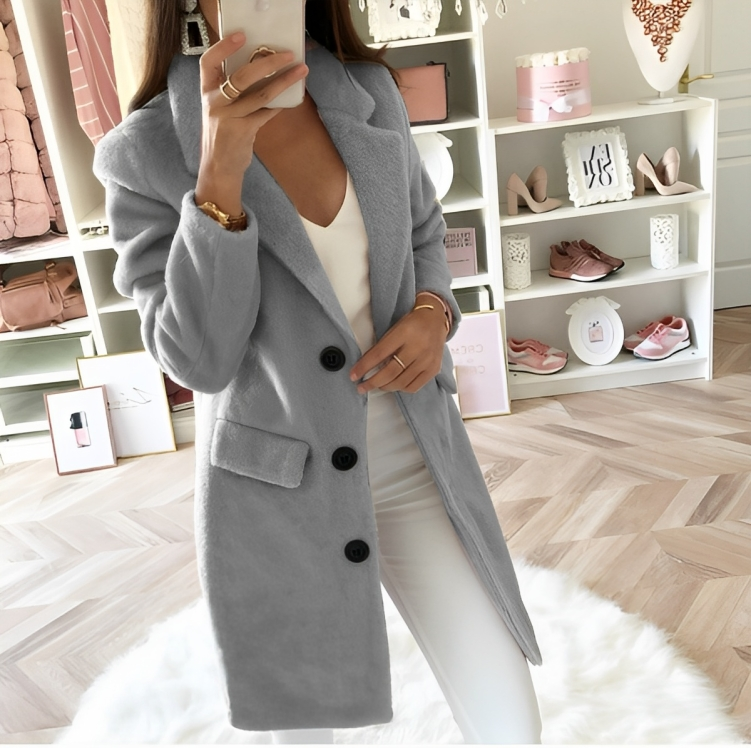 Metelisse | Damen Woll-Mix Mantel mit Reverskragen & Knopfleiste – Eleganter Longcoat für Büro & Alltag