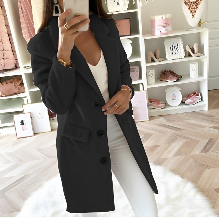 Metelisse | Damen Woll-Mix Mantel mit Reverskragen & Knopfleiste – Eleganter Longcoat für Büro & Alltag