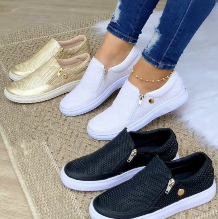 Lenja | Damen Slip-On Plattformschuhe mit Seitlichem Reißverschluss – Stylisch, Komfortabel & Alltagstauglich