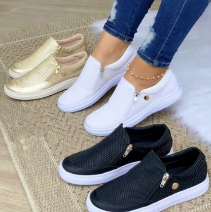Lenja | Damen Slip-On Plattformschuhe mit Seitlichem Reißverschluss – Stylisch, Komfortabel & Alltagstauglich
