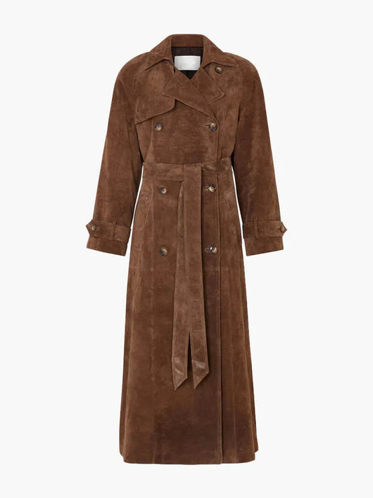 Odeline | Damen Trenchcoat mit Gürtel & Reverskragen – Langer, Zweireihiger Mantel im Klassischen Stil für Elegante Auftritte