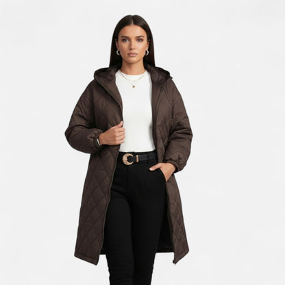 Troselle | Damen Steppjacke mit Kapuze – Langer Solider Mantel für Herbst & Winter