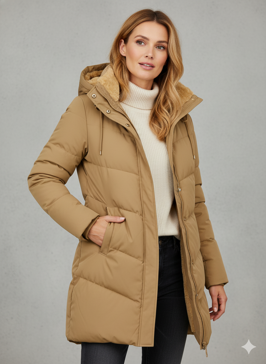 Wendelora | Damen Steppmantel mit Kapuze & Reißverschluss | Warmer Fleece-Parka für Alltag & Outdoor