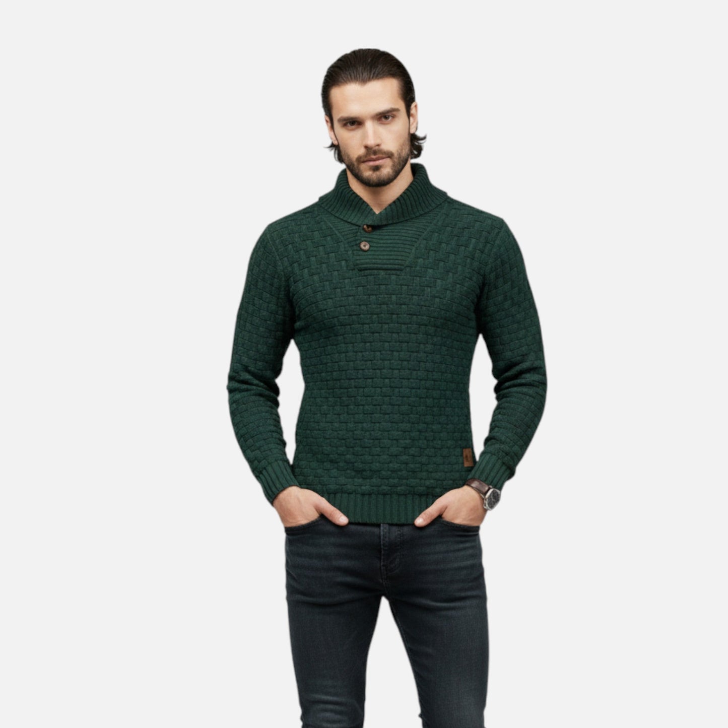 Jasper | Herren Strickpullover mit Knopfleiste – Klassischer Winterpullover in Solider Farbe