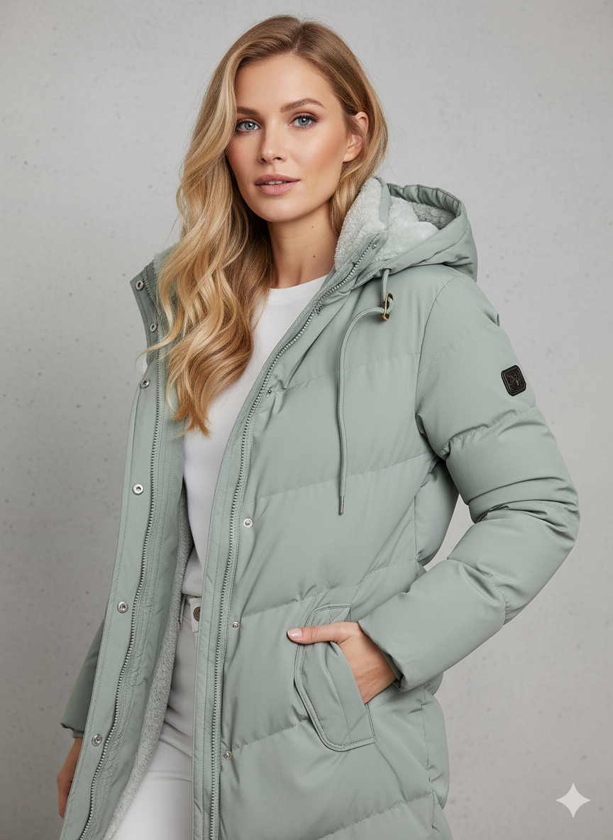 Wendelora | Damen Steppmantel mit Kapuze & Reißverschluss | Warmer Fleece-Parka für Alltag & Outdoor