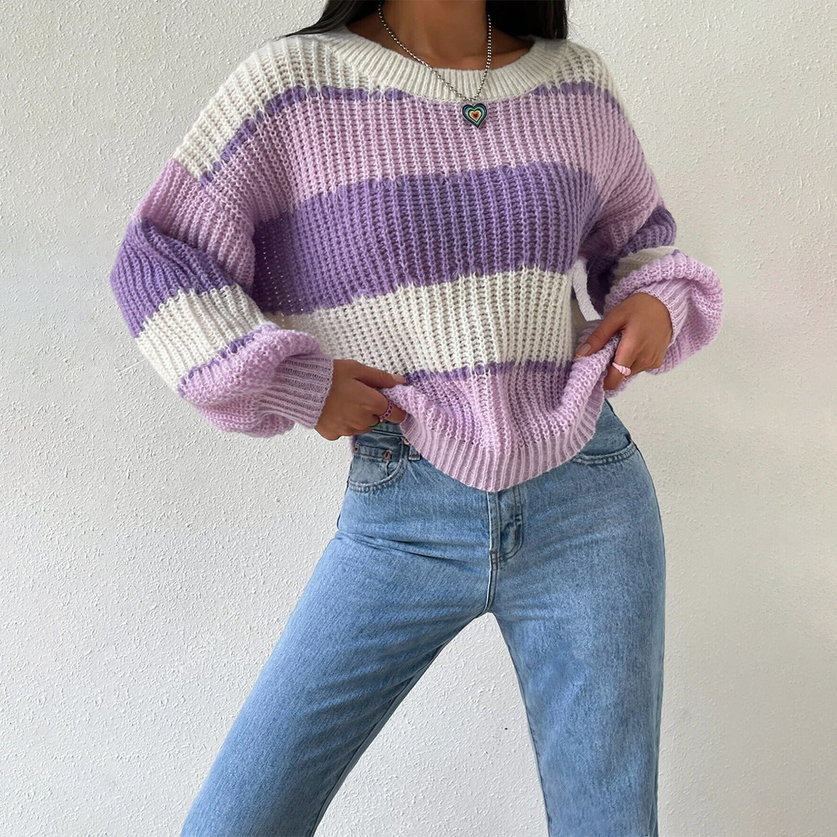 Gestreifter Damenpullover | Weicher Strickpullover mit gemütlicher Passform