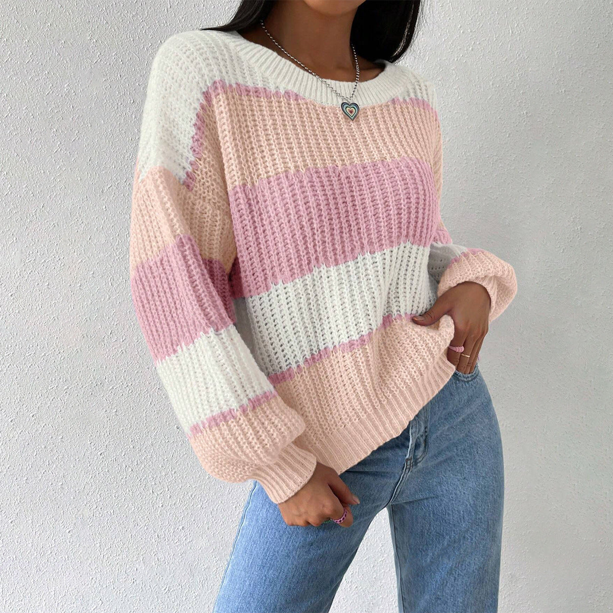 Gestreifter Damenpullover | Weicher Strickpullover mit gemütlicher Passform