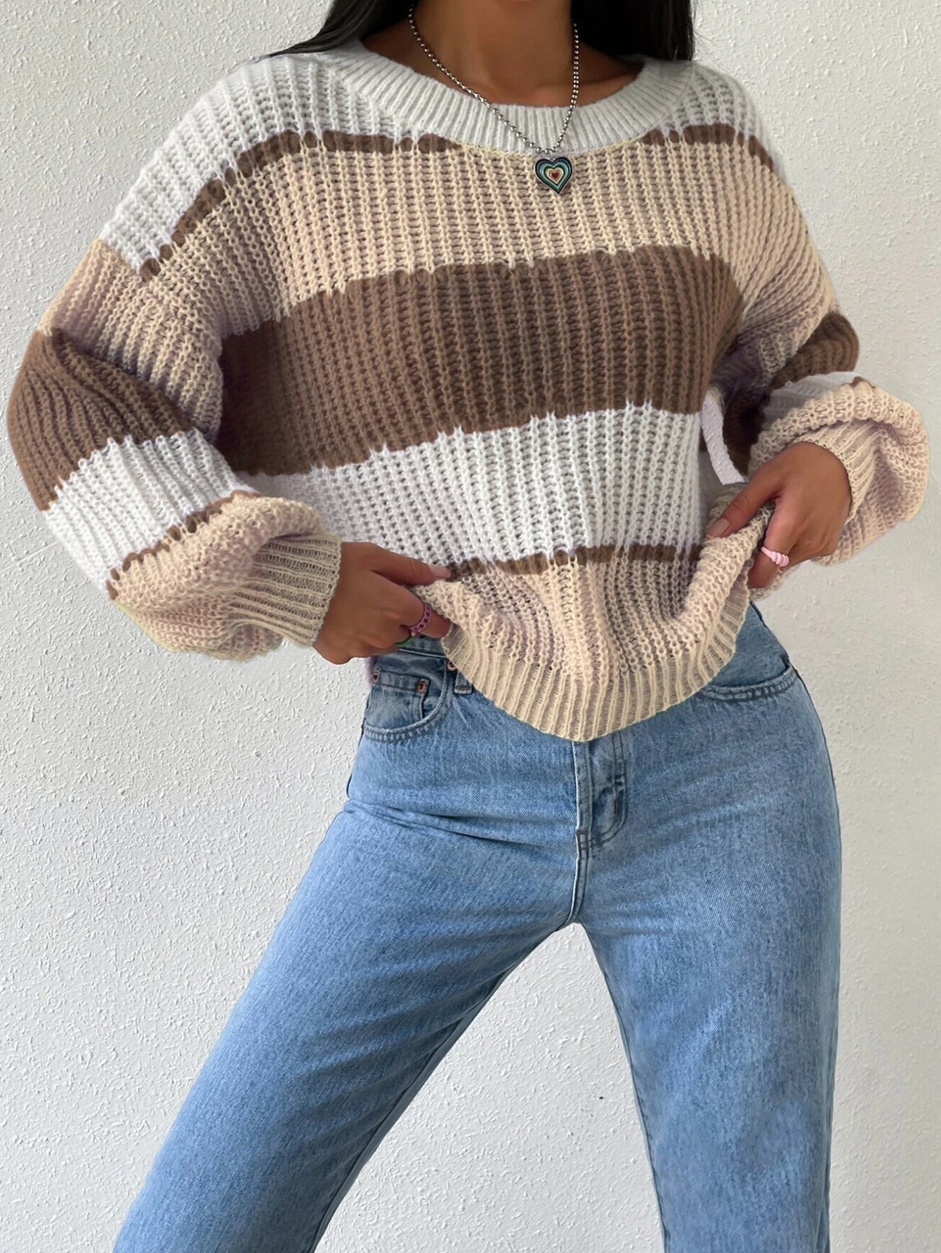 Gestreifter Damenpullover | Weicher Strickpullover mit gemütlicher Passform