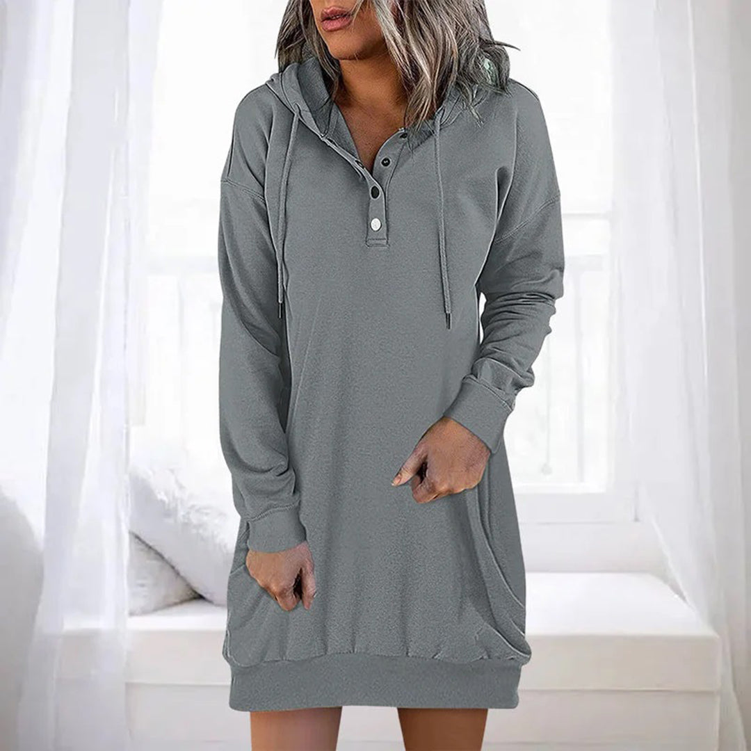 Calista-Rose | Lässiges Damen Sweatshirt-Kleid mit Kapuze und minimalistischem Design