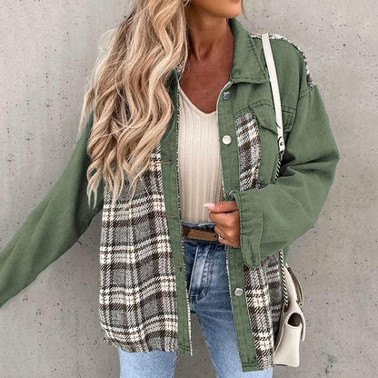 Briseis | Kariertes Damenjacke mit Knopfleiste und Kragen aus Denim-Look
