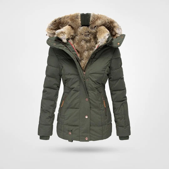 Cressielle | Damen Winterjacke mit Fellfutter und Kapuze, elegant & warm