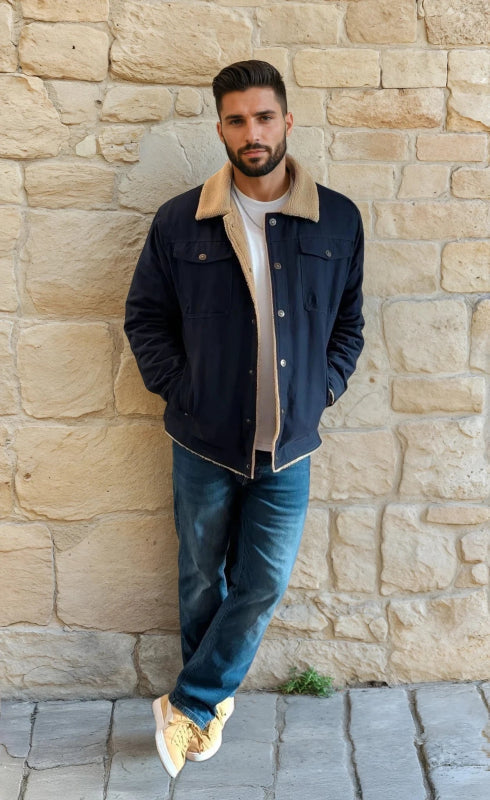 Elias | Herren Winterjacke mit Fleecefutter – Stylische Jacke mit Knöpfen & Reverskragen für kalte Tage