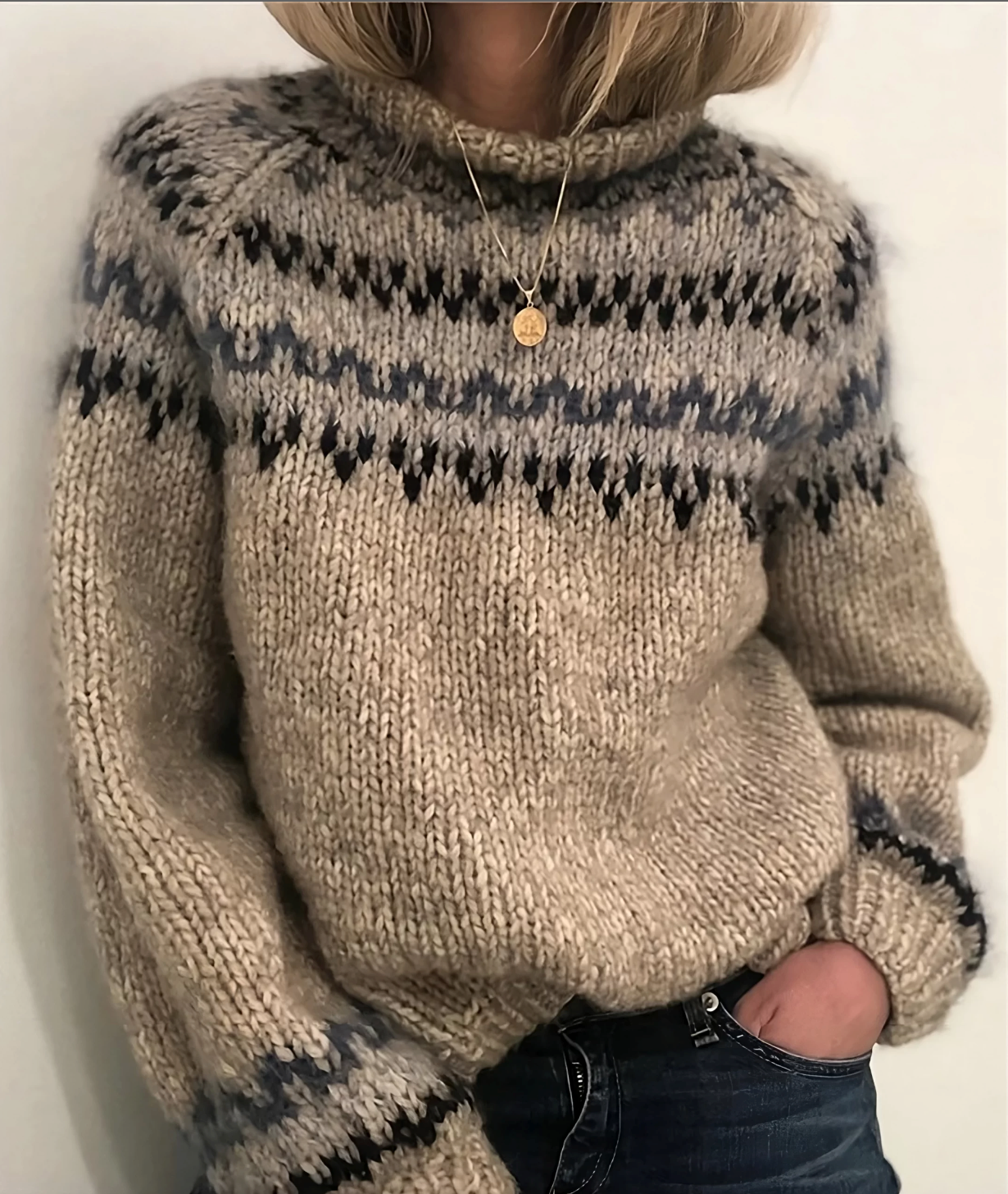 Norweger Rollkragenpullover Damen | Warmer Winterpullover mit klassischem Muster