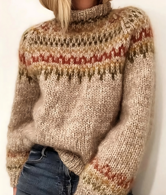 Norweger Rollkragenpullover Damen | Warmer Winterpullover mit klassischem Muster