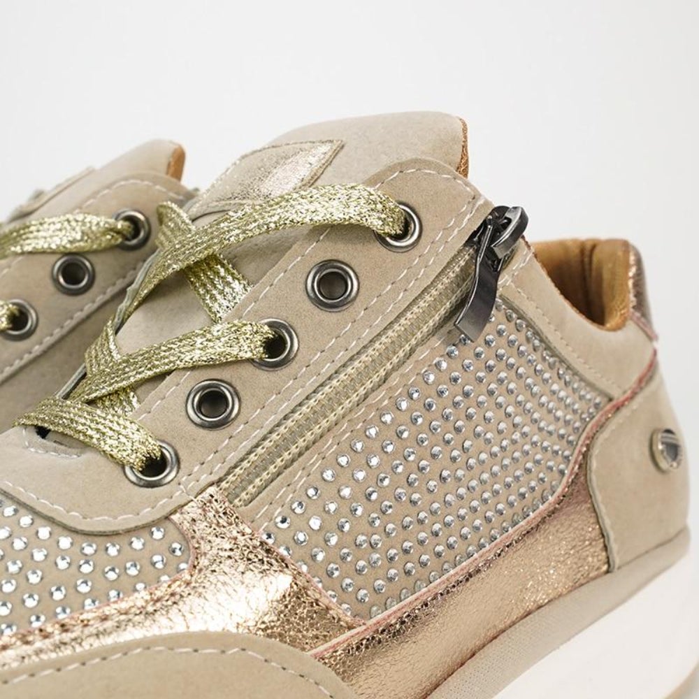 Sophia | Damen Schnürsneaker mit Strass & Plateau – Stylische Freizeitschuhe mit Glam-Faktor