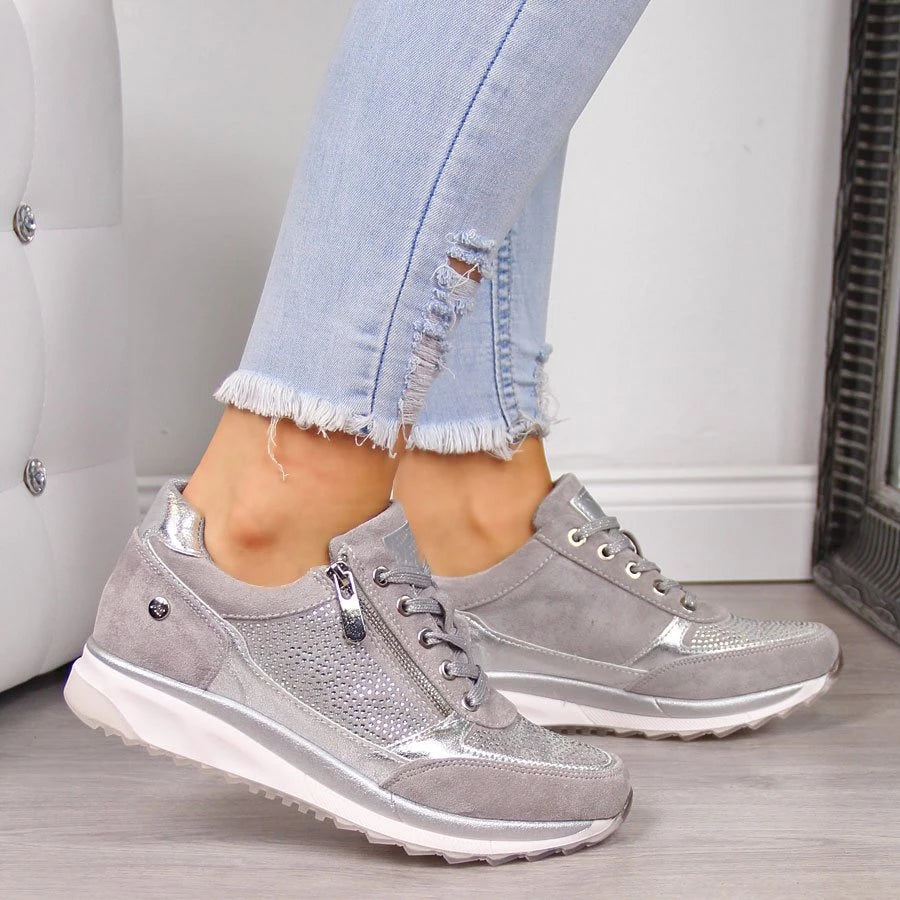 Sophia | Damen Schnürsneaker mit Strass & Plateau – Stylische Freizeitschuhe mit Glam-Faktor