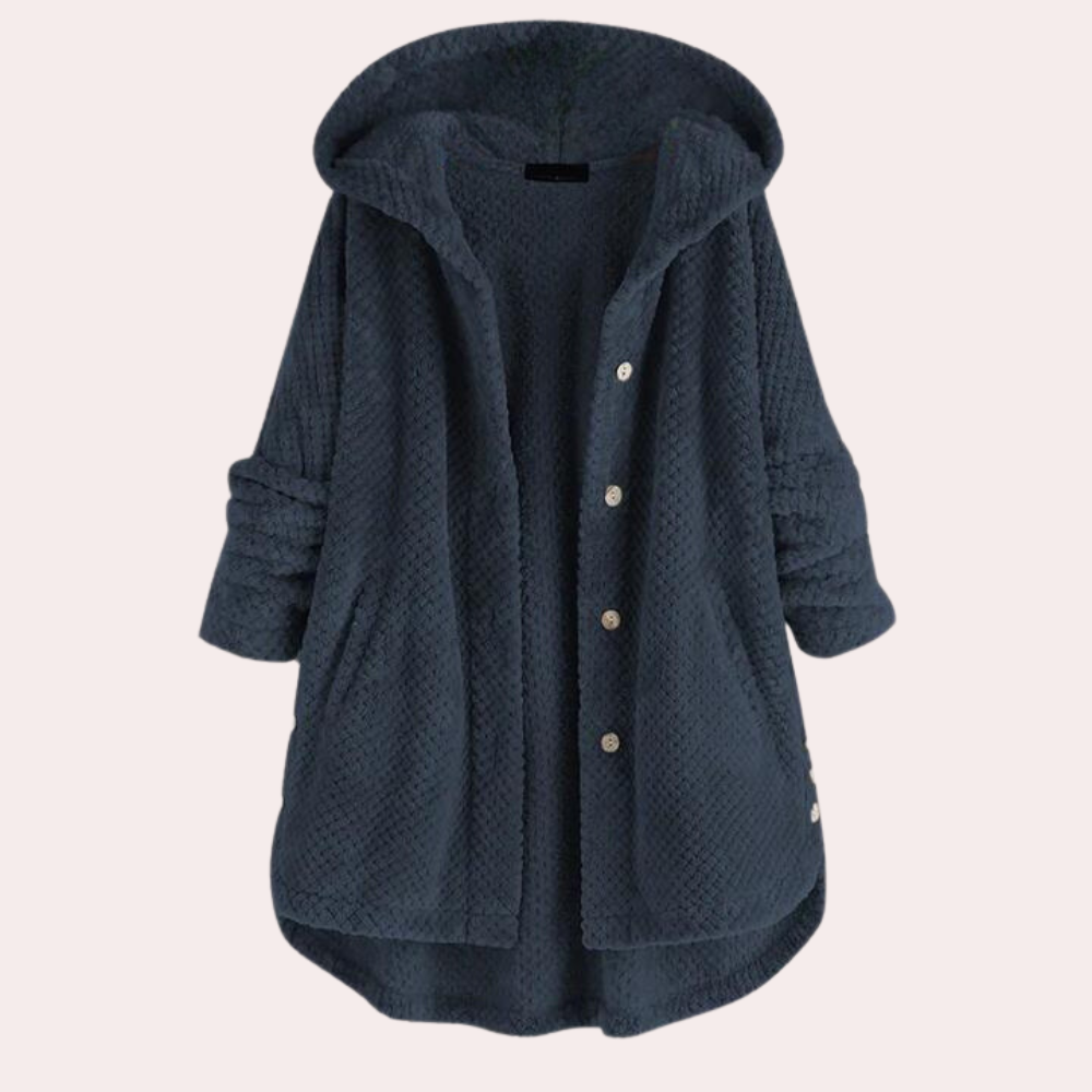 Arwenna | Damen Strickjacke mit Kapuze und Knopfleiste