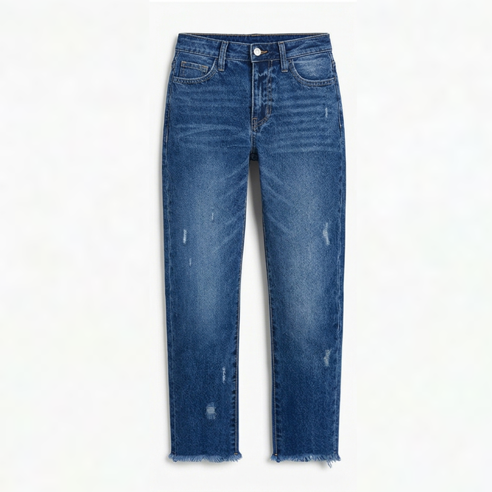 Damen Jeans | Gerade Jeans mit ausgefranstem Saum und lässiger Waschung