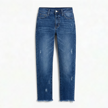 Damen Jeans | Gerade Jeans mit ausgefranstem Saum und lässiger Waschung